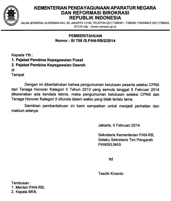 Pengumuman Hasil Tes Honorer K2 di www.menpan.go.id Kembali Ditunda, Ini Surat Resminya